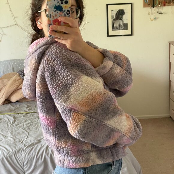 Wild Fable Faux Shearling Full Zip Hoodie Sweatshirt in Mauve/pink Size M/L - Picture 3 of 9